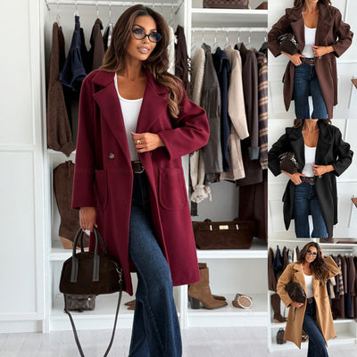 Autumn And Winter Fashion Simple Solid Color Long Sleeve Single-breasted Wool Coat NNETM
