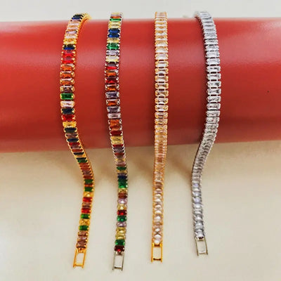 Colorful Zircon Flower Bracelet Full Diamond Plated White Gold NNETM